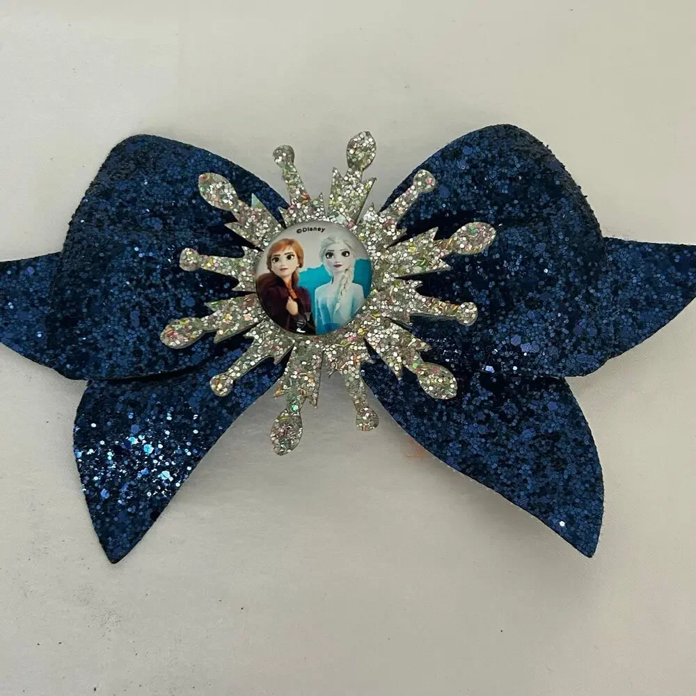 Disney Frozen Elsa Girls Costume Dress w/ Matching Bow Blue Size M 8 Snowflake